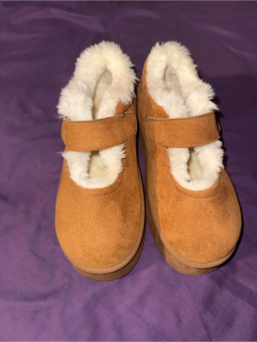 Faux-Shearling Mary Jane Platform Slippers - Tan